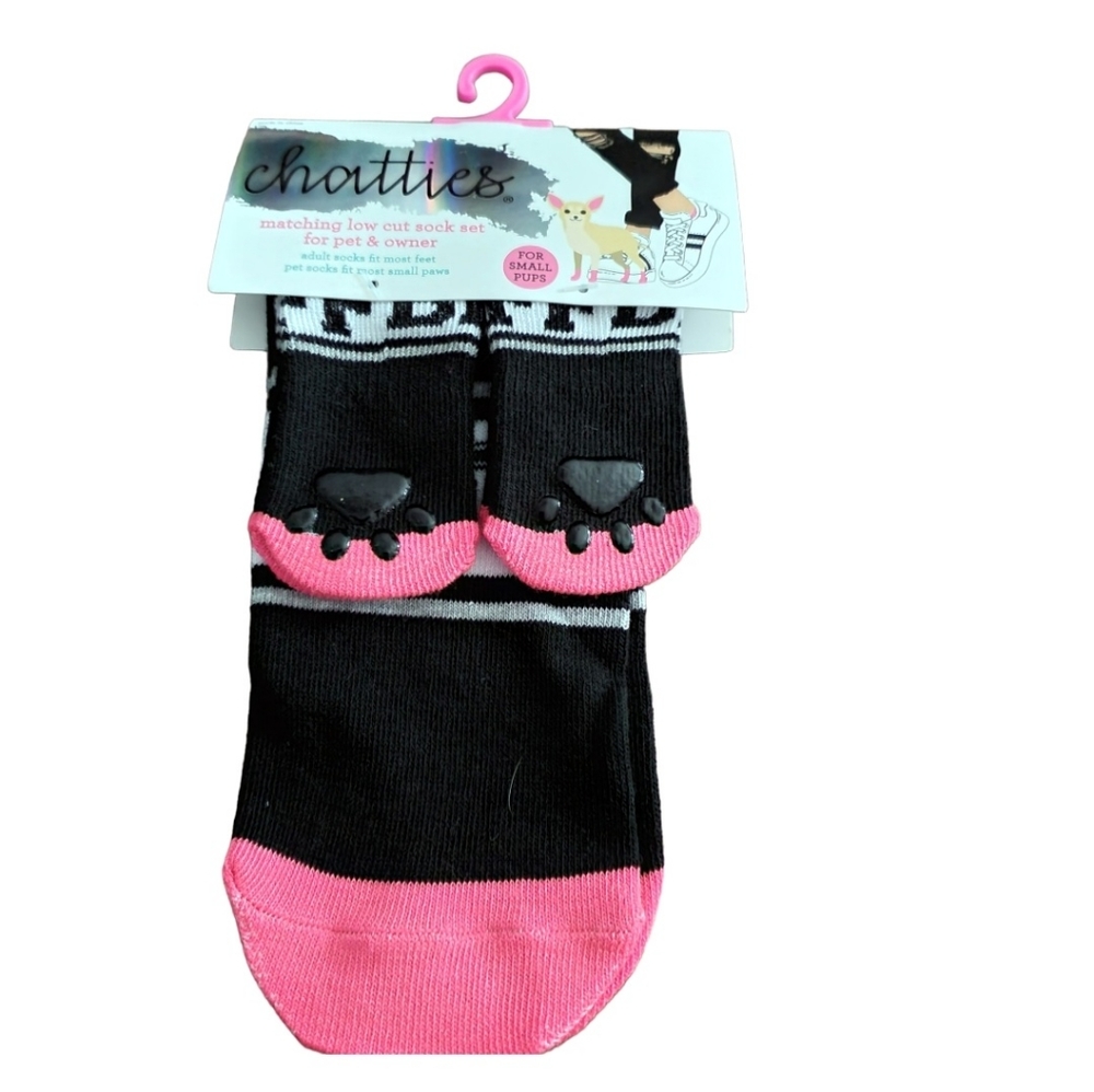 Chatties Matching small pet and low cut owner socks black pink BFF NWT